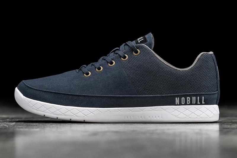 Dark / Blue Nobull Dark Denim Canvas Men\'s Trainers | CA N1273W